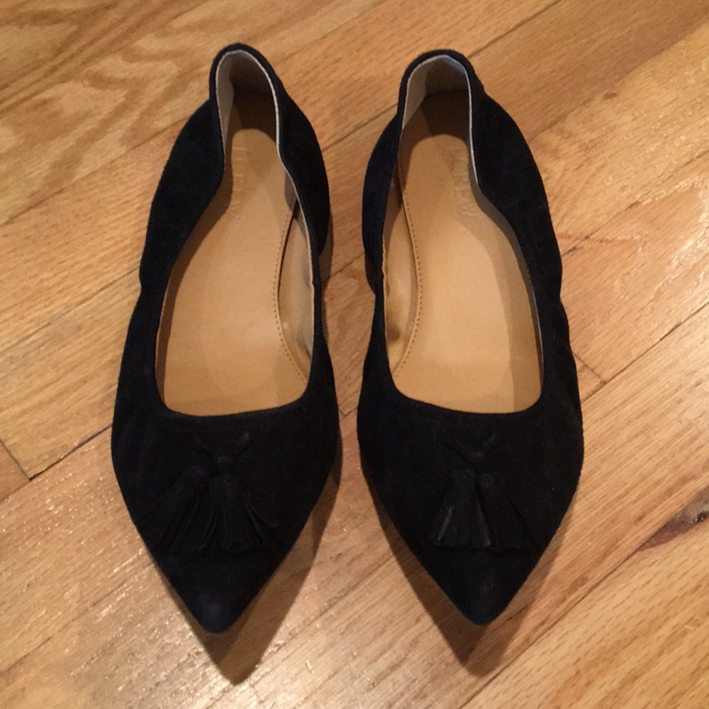 J Crew Black Leather Suede Flats